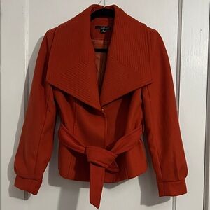 Willi Smith Rust Orange Shawl-Collar Belted Pea Coat
